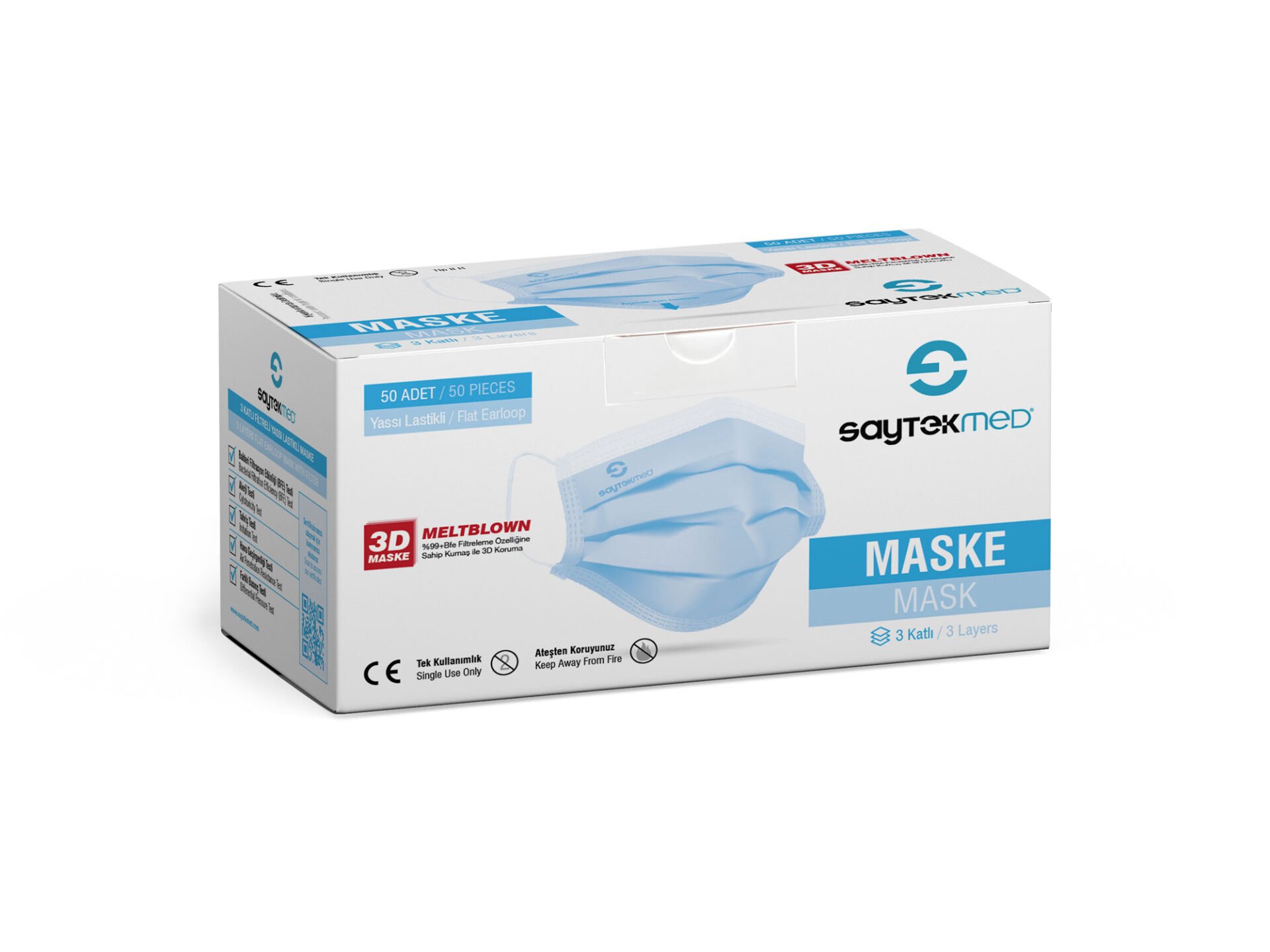 50’li Meltblownlu 3 Katlı Mavi Maske