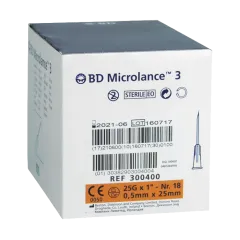 300400 • BD Microlance™ 3 Hipodermik İğne, 25G×1'', 0,5mm×25mm, İnce Duvar, Normal Eğimli, Turuncu, STERİL • 100 adet
